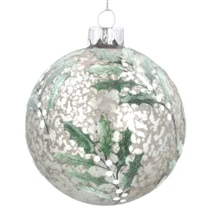 Gisela Graham Antique White/Sliver Holly Bauble