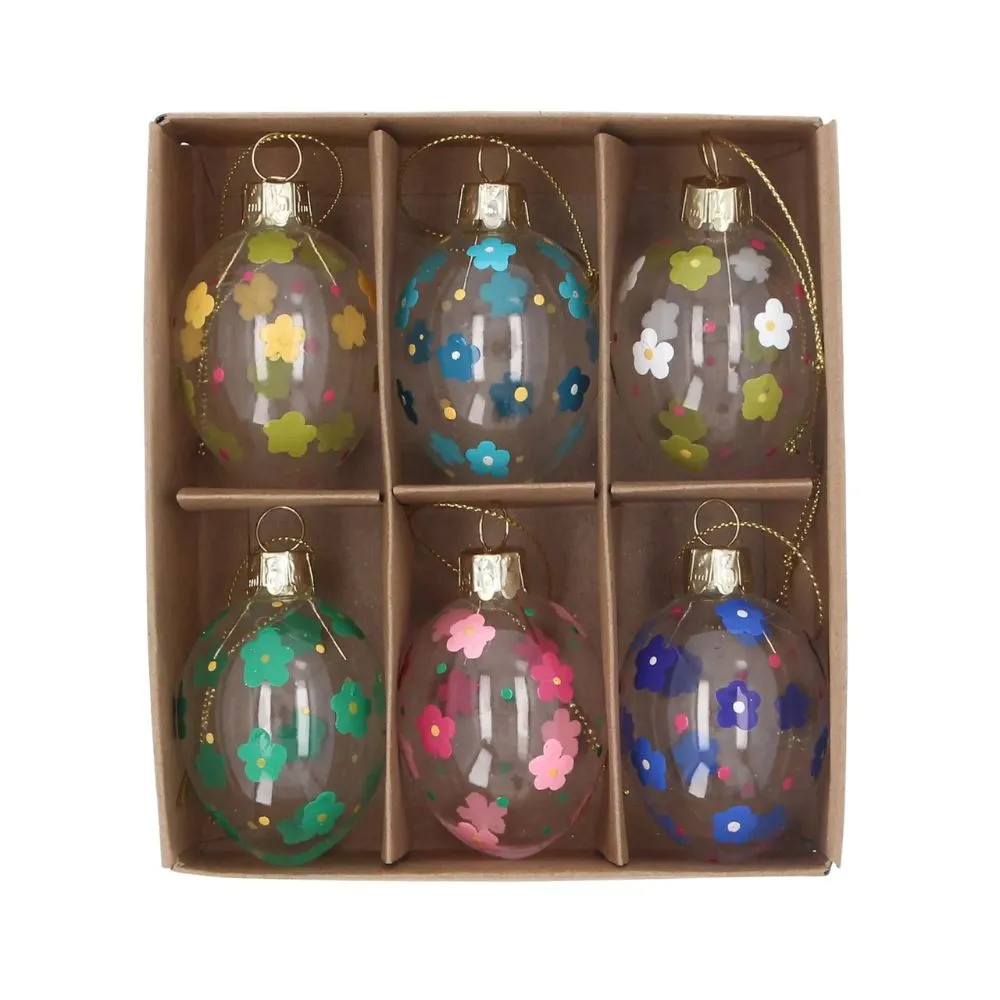 Gisela Graham Glass Egg Hanging Decorations (Box of 6)