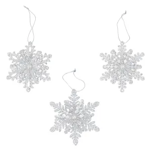 Gisela Graham Metal 11cm Pale Silver Glitter Snowflake (Choice of 3)