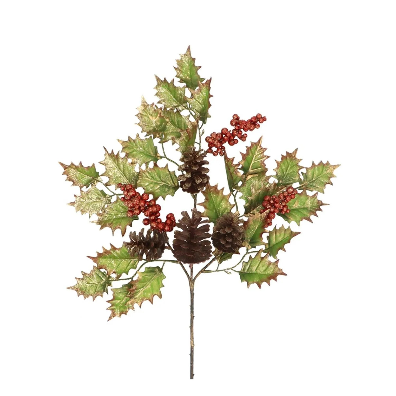 Gisela Graham Red Berry and Pine Cone Holly Spray