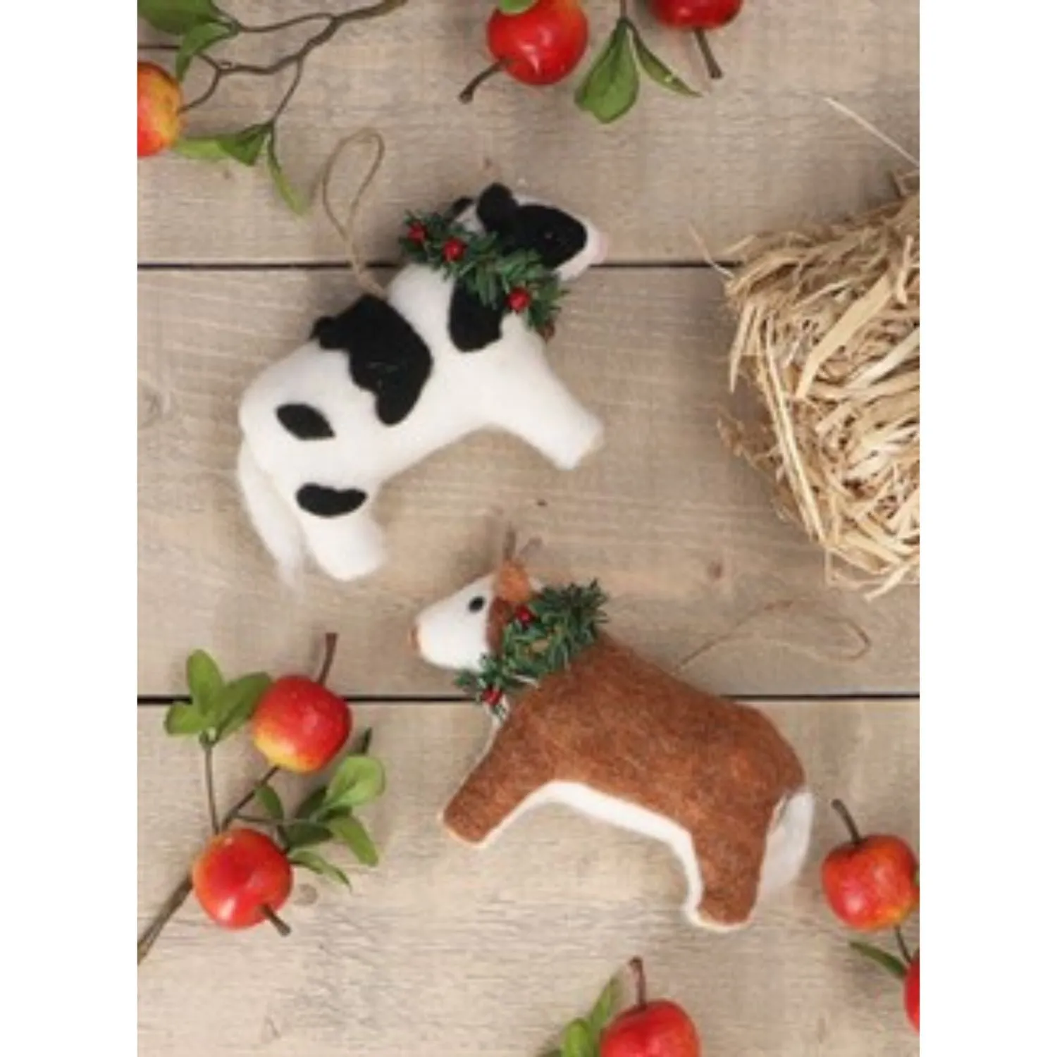 Gisela Graham Wool Cows Hanging Decoration (Choice of 2)