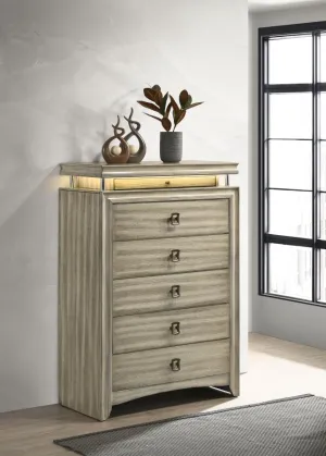 Giselle 6-Drawer Bedroom Chest With LED Rustic Beige