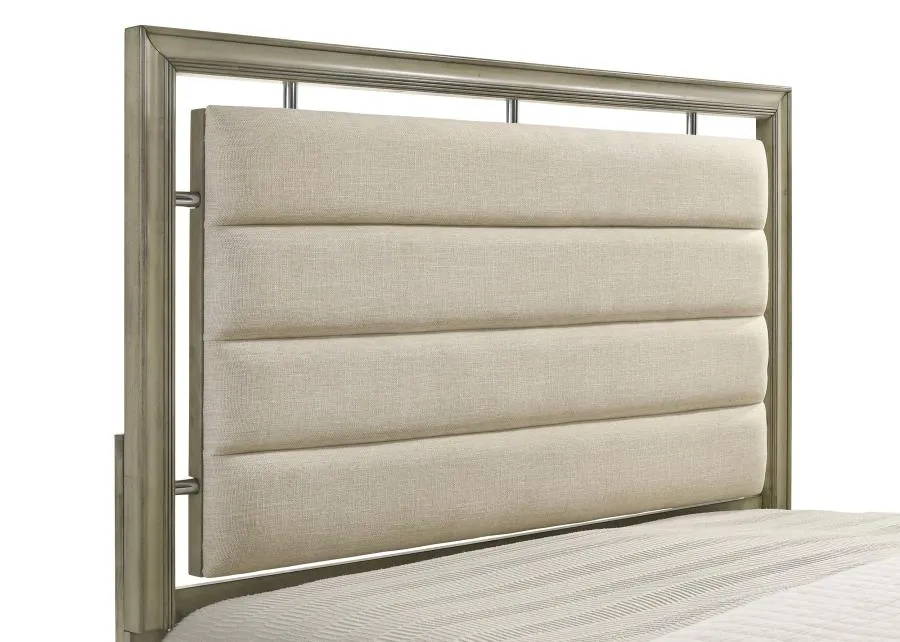 Giselle Eastern King Panel Bed With Upholstered Headboard Rustic Beige