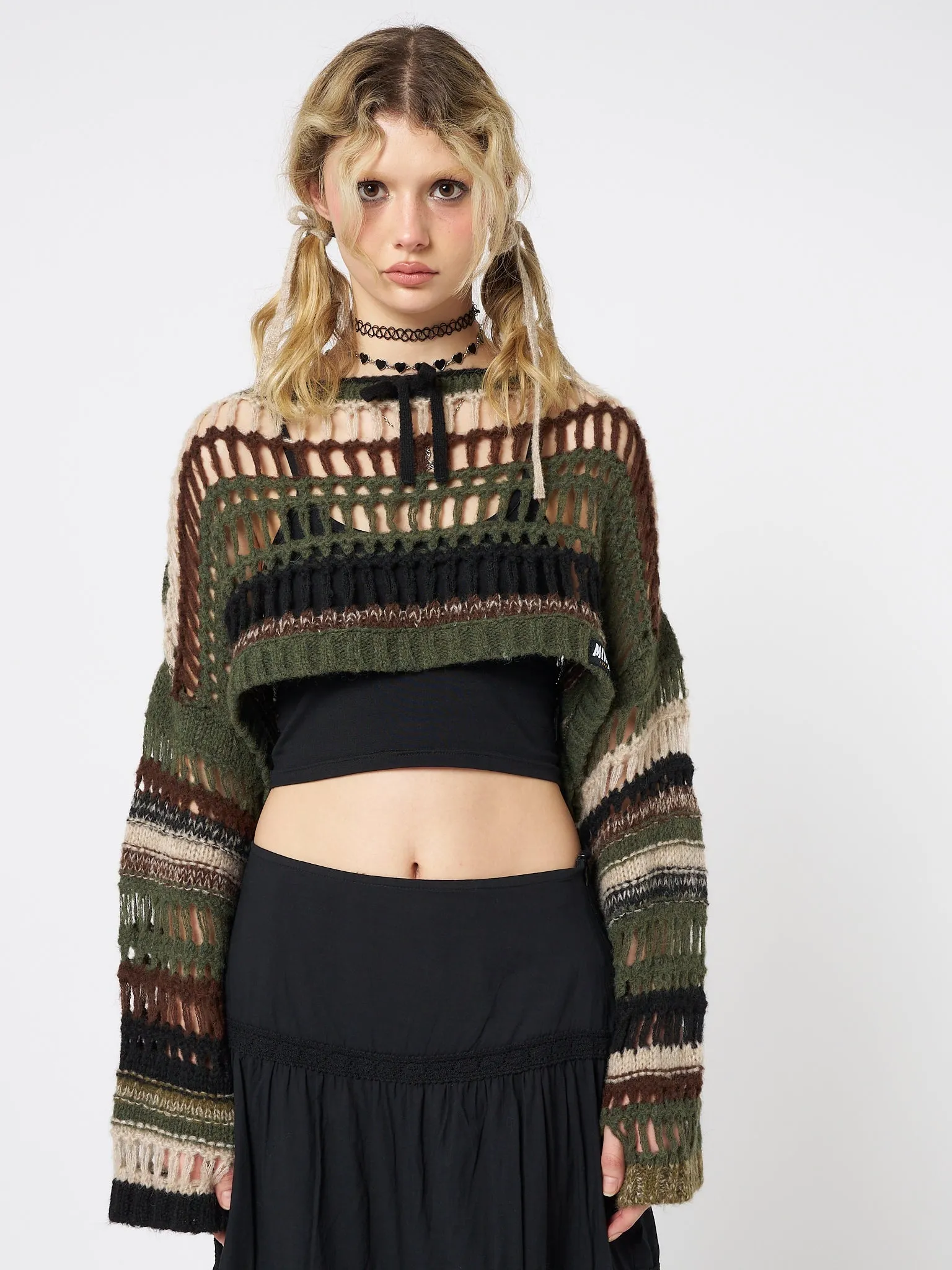 Giselle Green Extreme Crop Knit Sweater