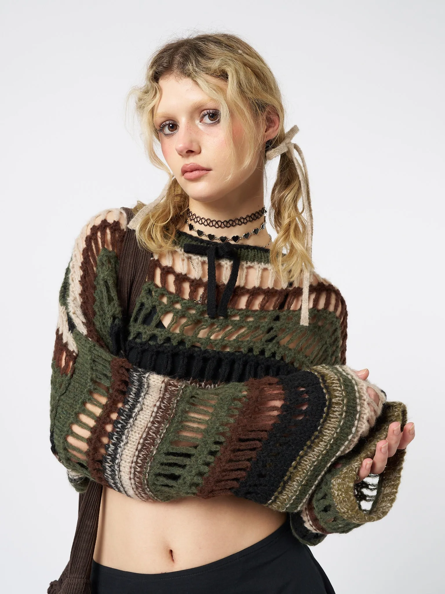 Giselle Green Extreme Crop Knit Sweater