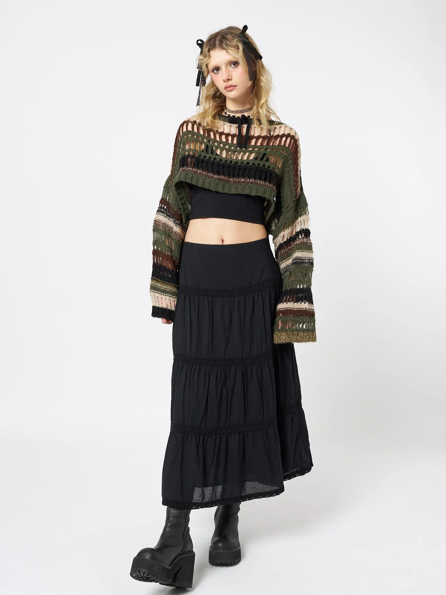 Giselle Green Extreme Crop Knit Sweater