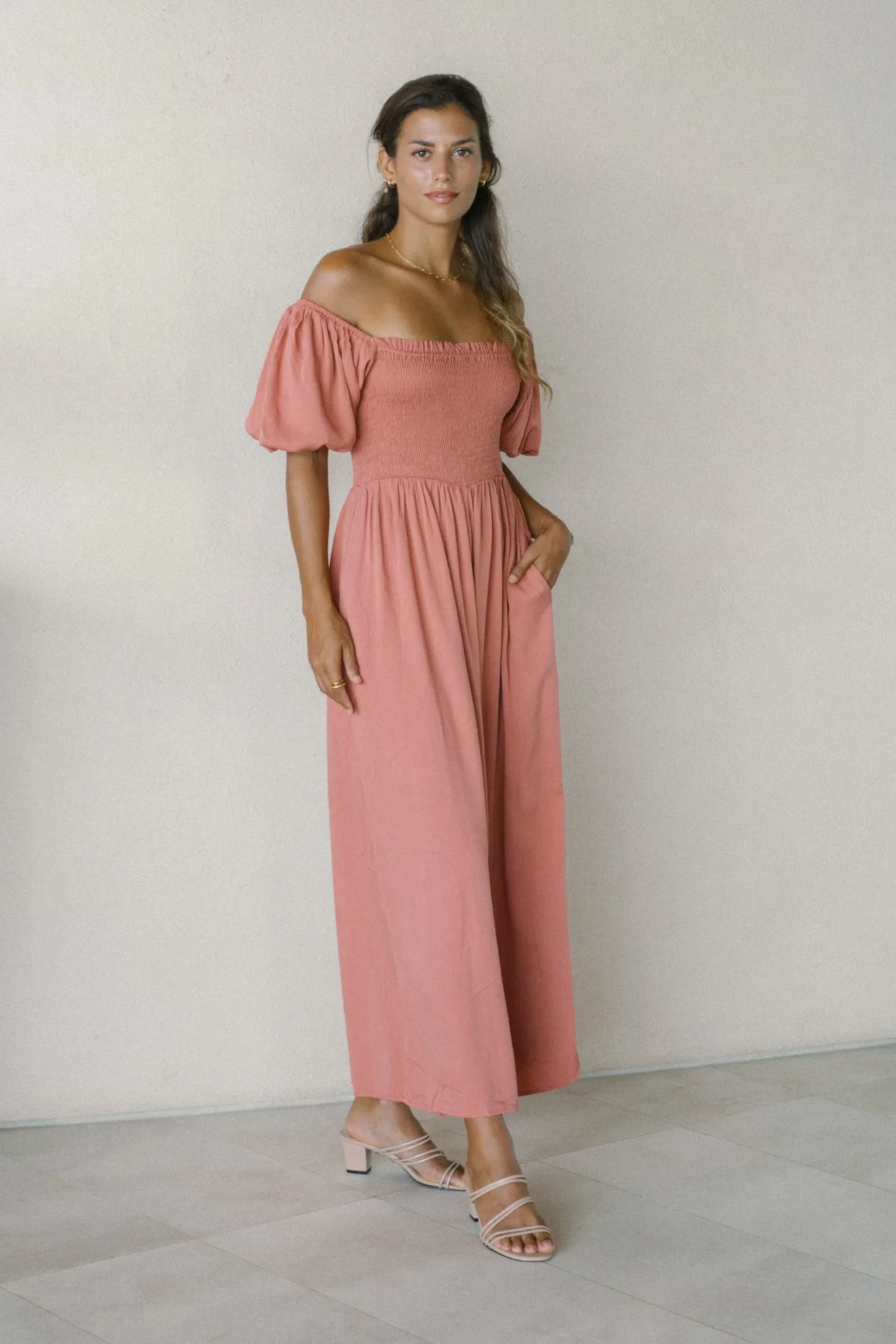 Giselle Terracotta Pink Puff Sleeve Jumpsuit