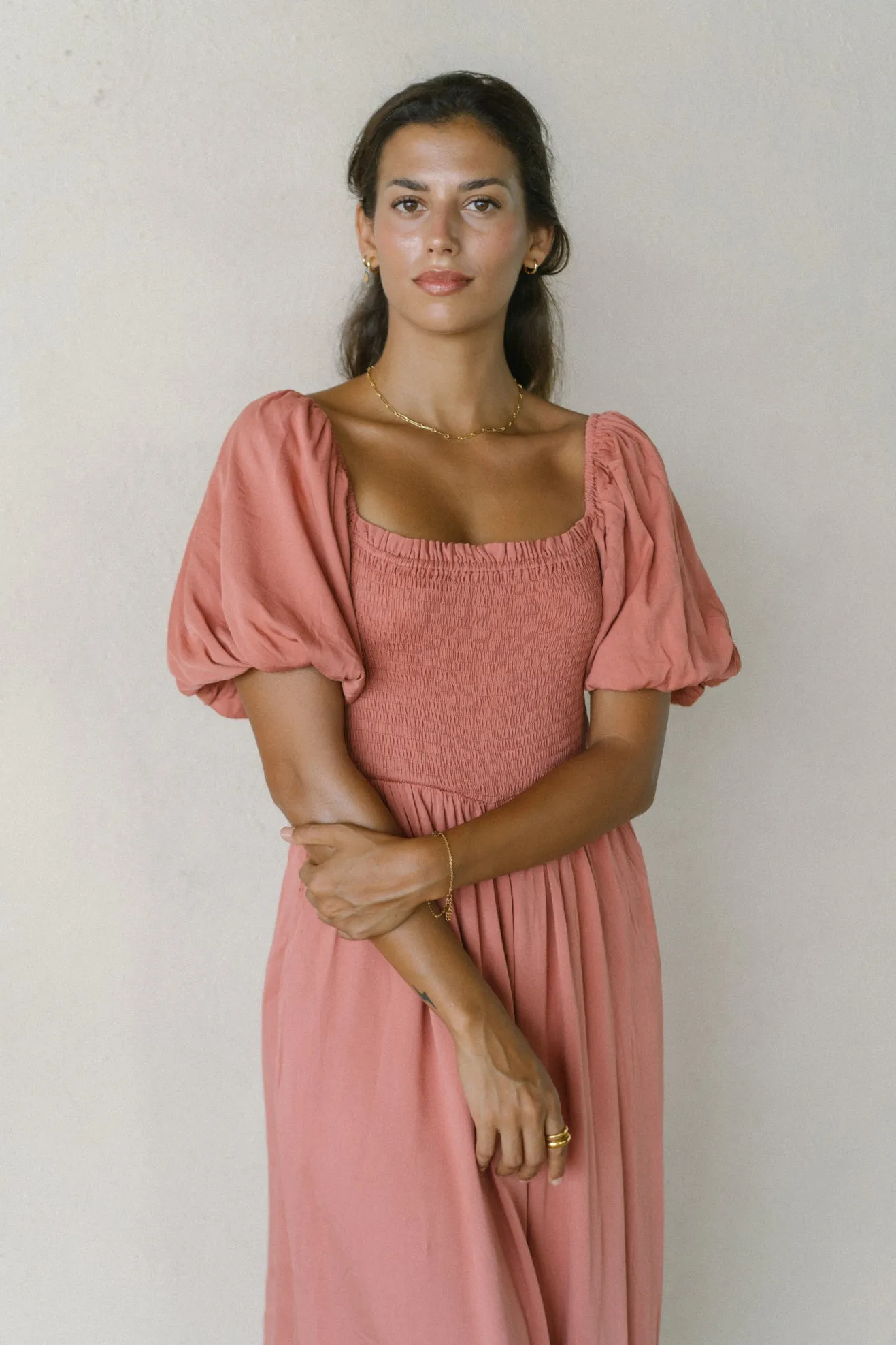 Giselle Terracotta Pink Puff Sleeve Jumpsuit