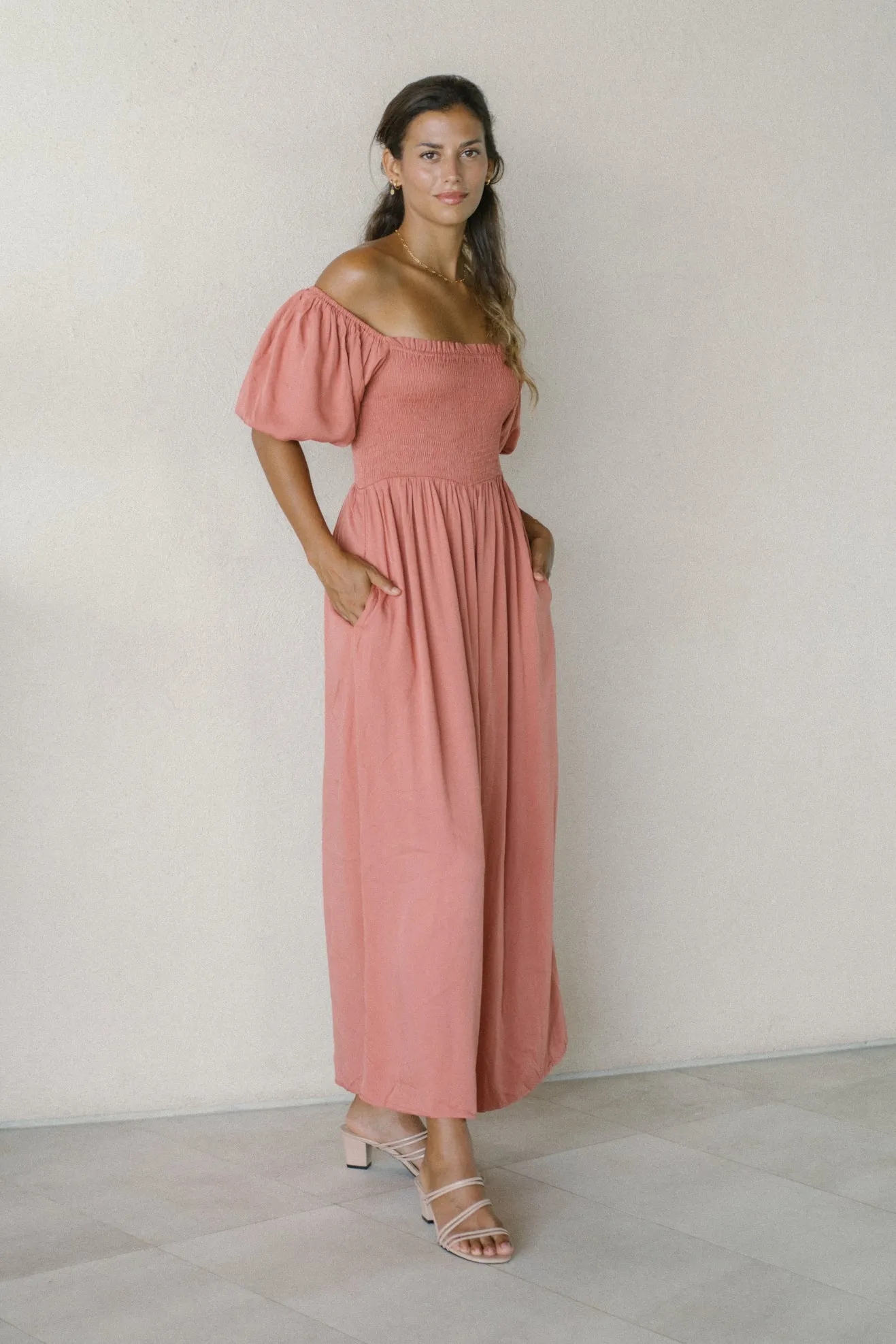 Giselle Terracotta Pink Puff Sleeve Jumpsuit