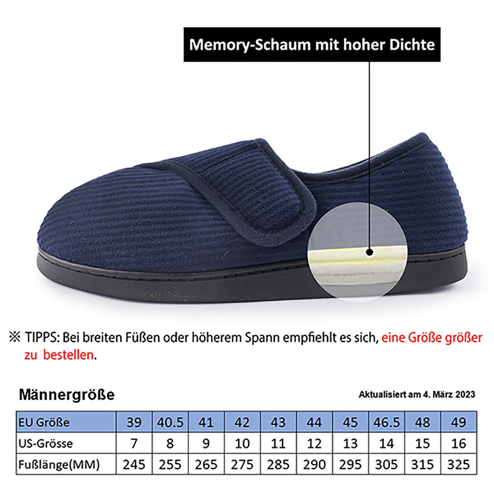 Git-up Men's Diabetic Slippers with Adjustable Closure, Memory Foam