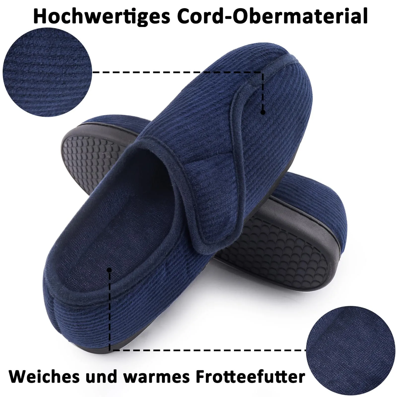 Git-up Men's Diabetic Slippers with Adjustable Closure, Memory Foam