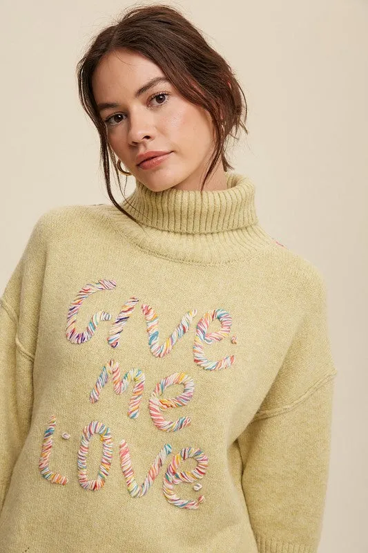 Give Me Love Stitched Mock Neck Sweater