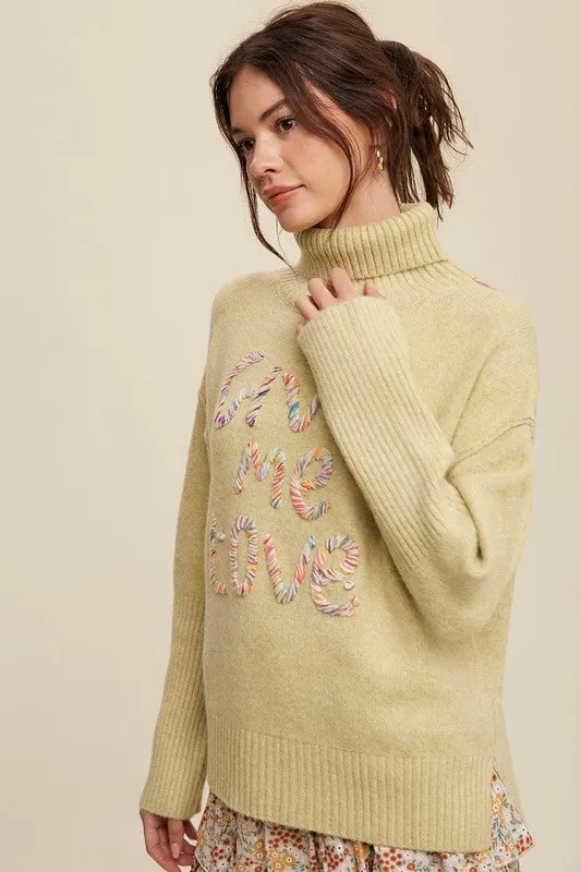 Give Me Love Stitched Mock Neck Sweater