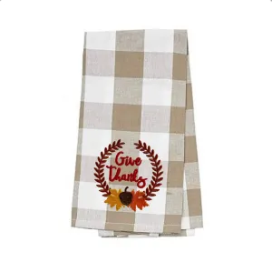 Give Thanks Embroidered Kitchen Towel. Beautiful Autumn Decoration. 100% Cotton Towels