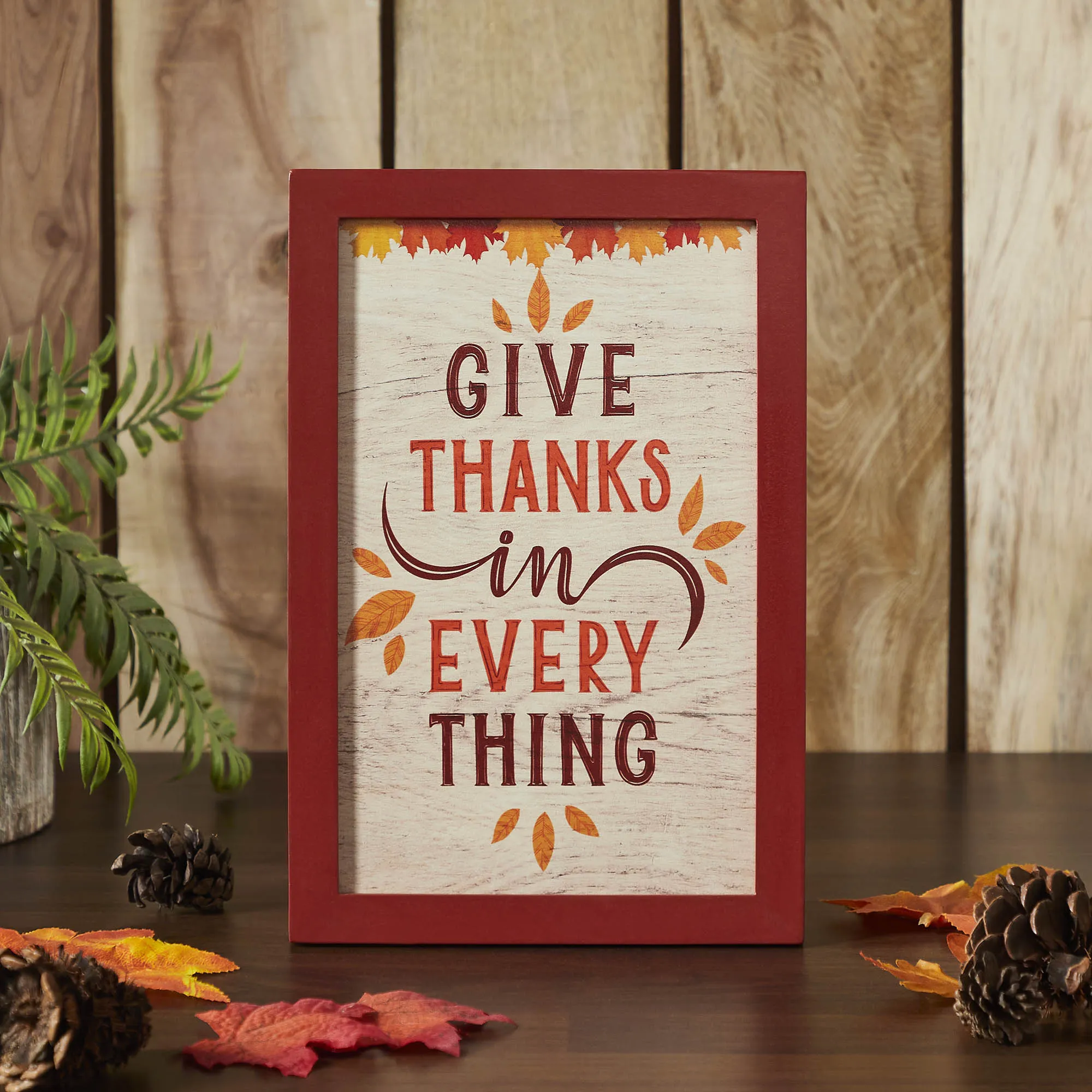 Give Thanks In Everything Fall Leaves Wall Sign 12x8