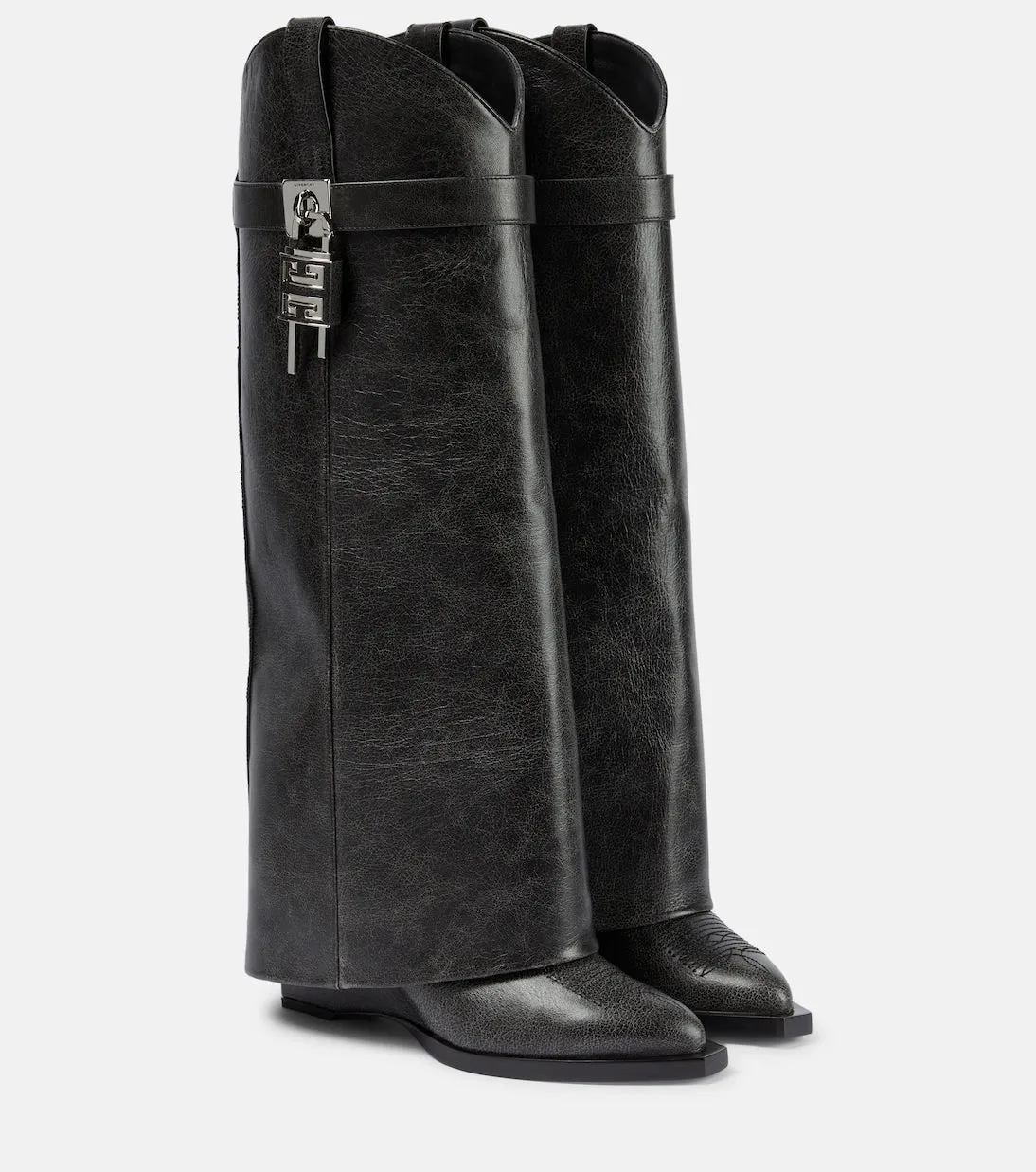 Givenchy leather cowboy boots with shark lock, black