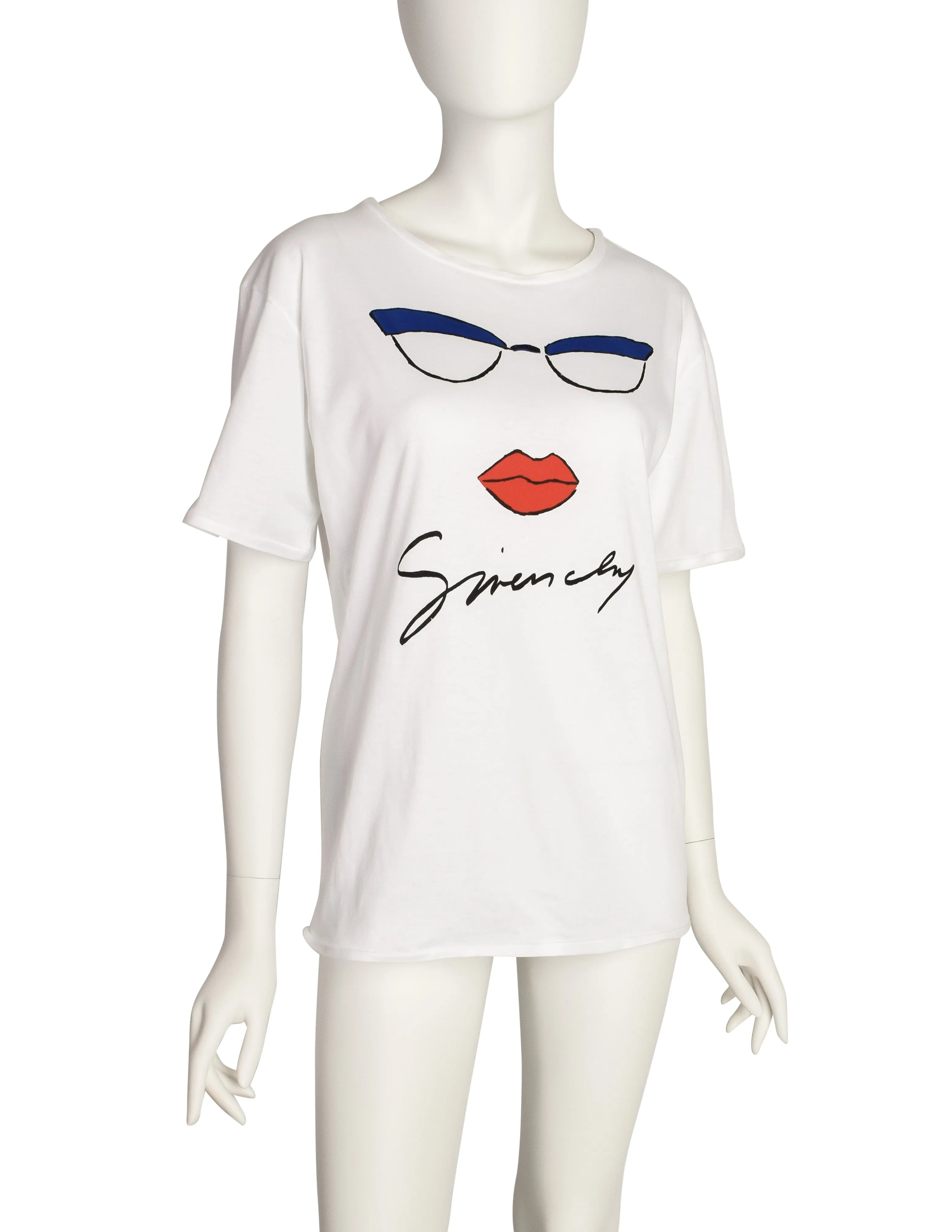 Givenchy Vintage White Glasses Lips Novelty Signature Logo T-Shirt