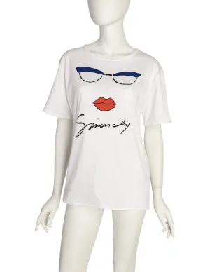 Givenchy Vintage White Glasses Lips Novelty Signature Logo T-Shirt