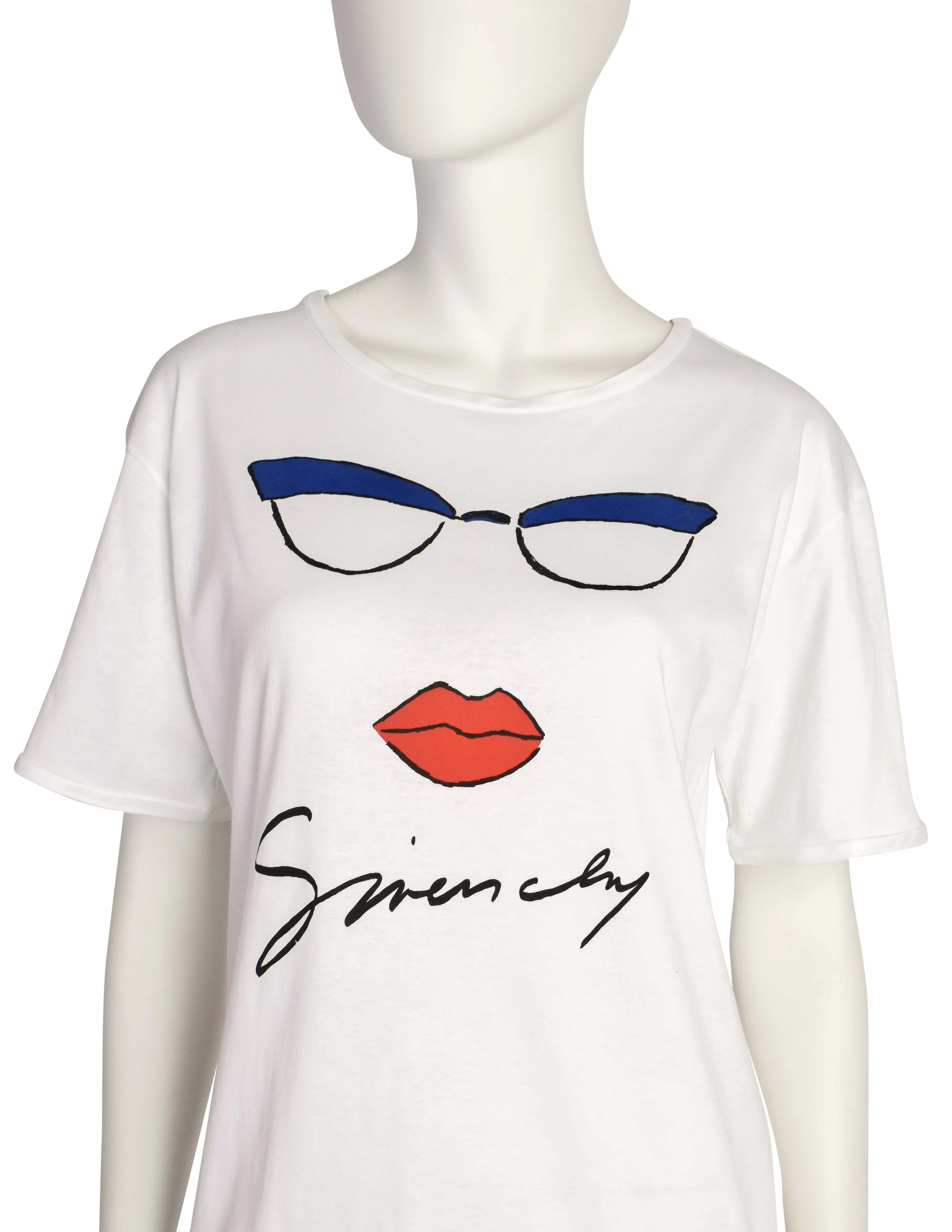 Givenchy Vintage White Glasses Lips Novelty Signature Logo T-Shirt