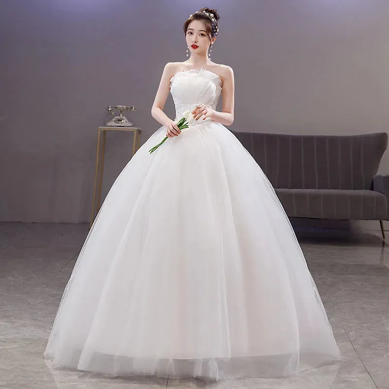 GIYSILE White Wedding Dress Floor Length Bride Korean Versionfashionable Strap Strapless and Minimalist Wedding Dress Two Styles