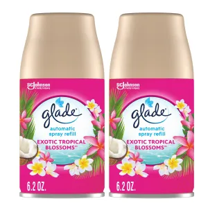 Glade Automatic Spray Refill 2 CT, Exotic Tropical Blossoms, 12.4 OZ. Total, Air Freshener Infused with Essential Oils