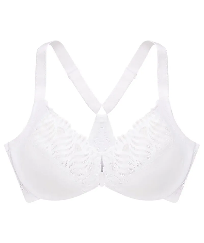 Glamorise Front-Closure T-Back WonderWire Bra - White