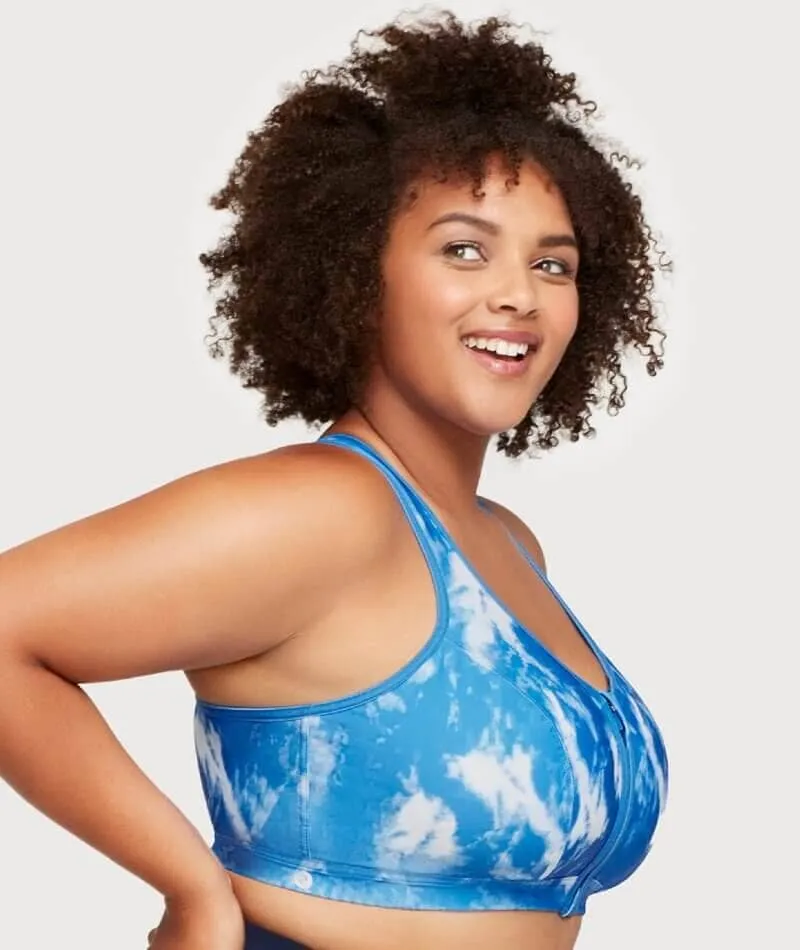 Glamorise Zip Up Front-Closure Wire-Free Sports Bra - Blue Tie-Dye