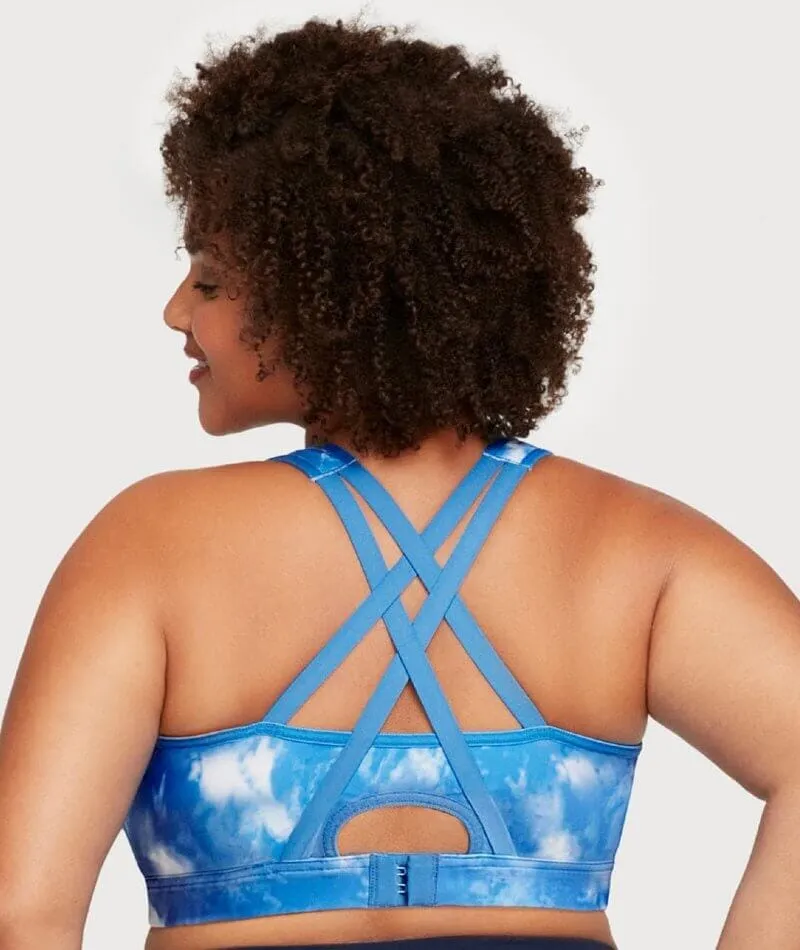 Glamorise Zip Up Front-Closure Wire-Free Sports Bra - Blue Tie-Dye