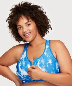 Glamorise Zip Up Front-Closure Wire-Free Sports Bra - Blue Tie-Dye