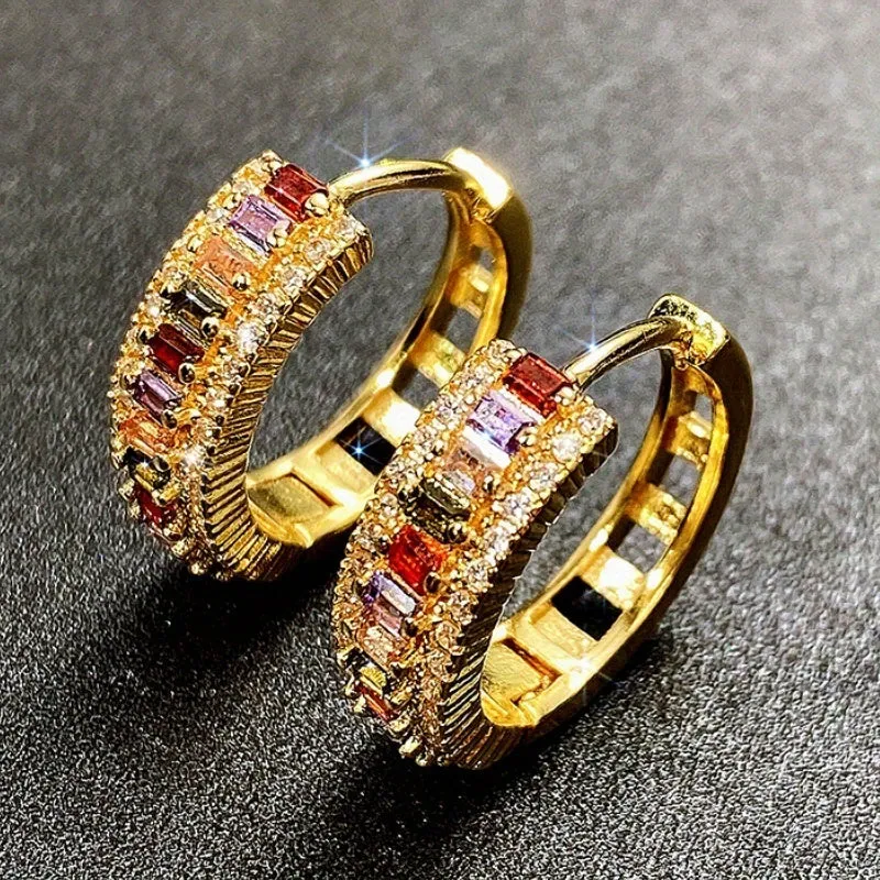 Glamorous 18K Gold Plated Hoop Earrings with Topaz and Zircon