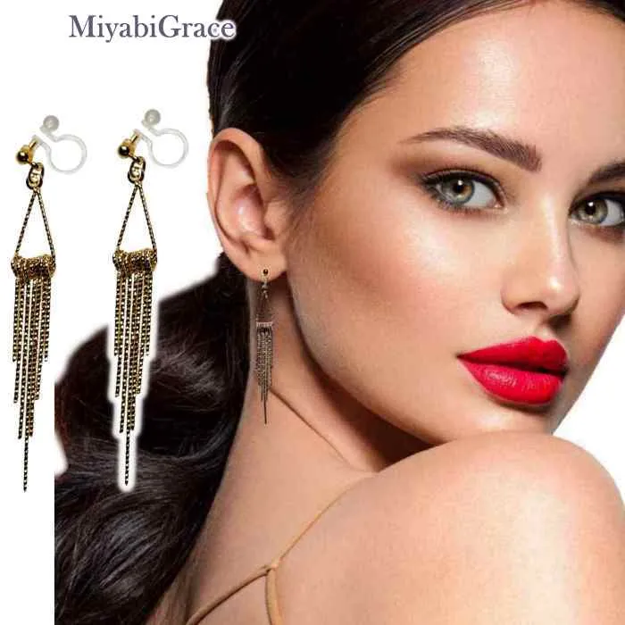 Glamorous Gradated Fringe Bar Invisible Clip-On Earrings | Luxe and Lightweight