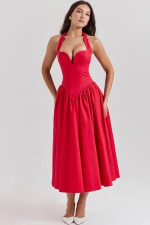 Glamorous Halter Sweetheart Drop Waist Gathered Summer Midi Sundress