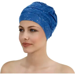 Glamorous Swim Turban Womens' Swim Hat With Velcro Fastener Blue Sparkly 3434