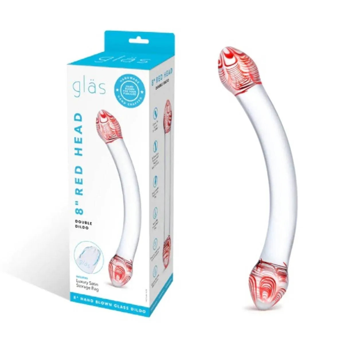 Glas Red Head Double Dildo Clear 8 Inch