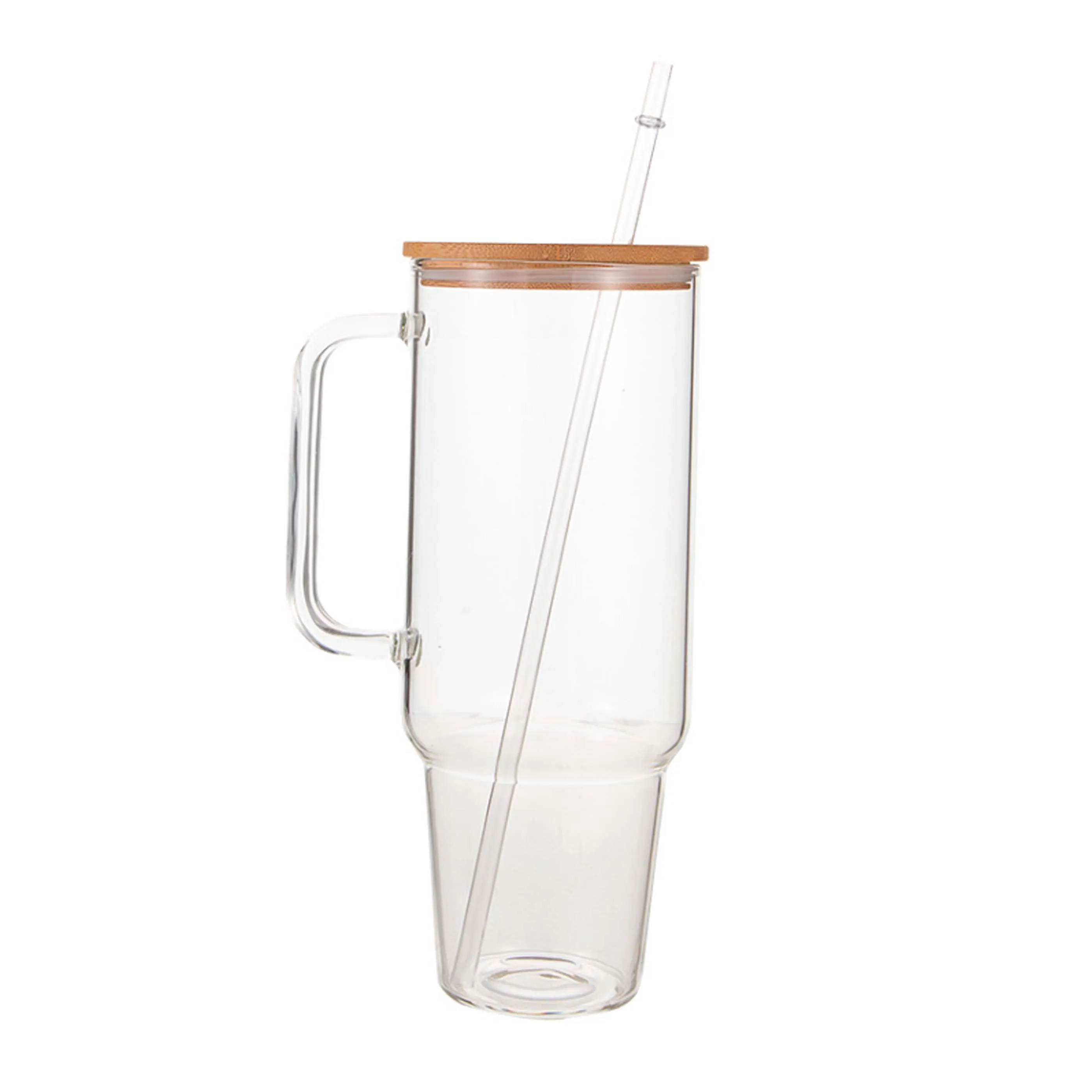 Glass 40 oz. Tumbler with Bamboo Lid, Handle & Straw - Clear