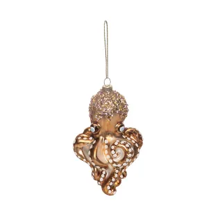 Glass Orange Shimmer Octopus Ornament