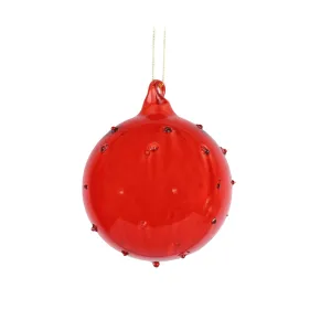 Glass Red Dotted Bauble 8cm