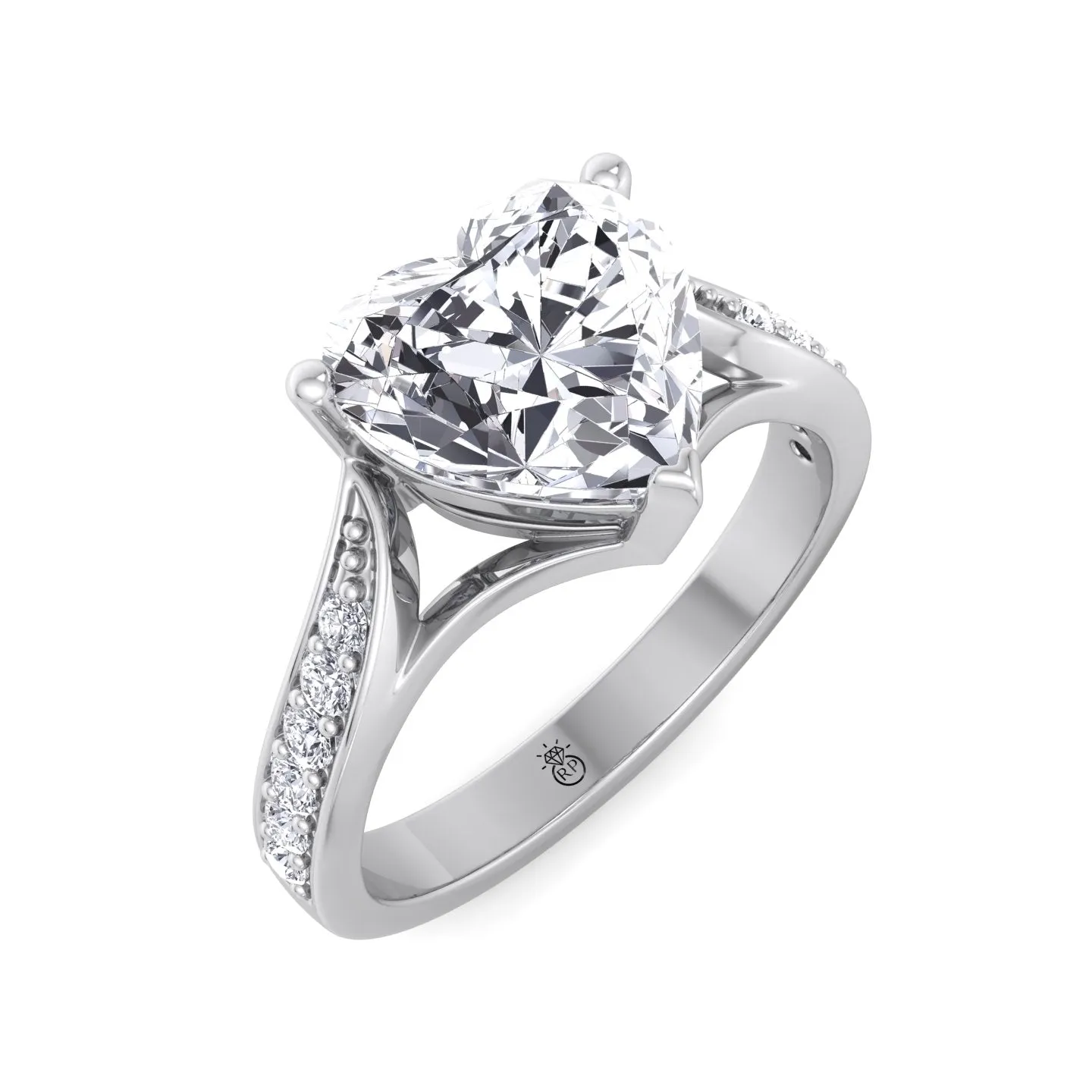 Glendale - Heart Shape Engagement Ring With Detailed Band