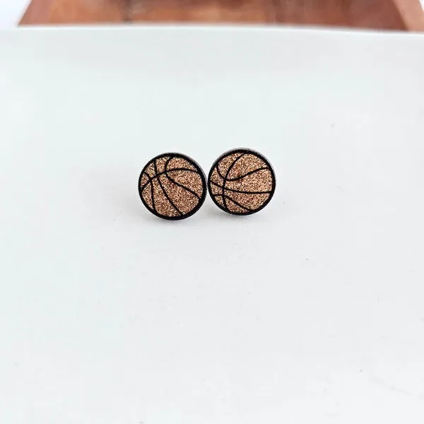 Glitter Basketball Stud Earrings