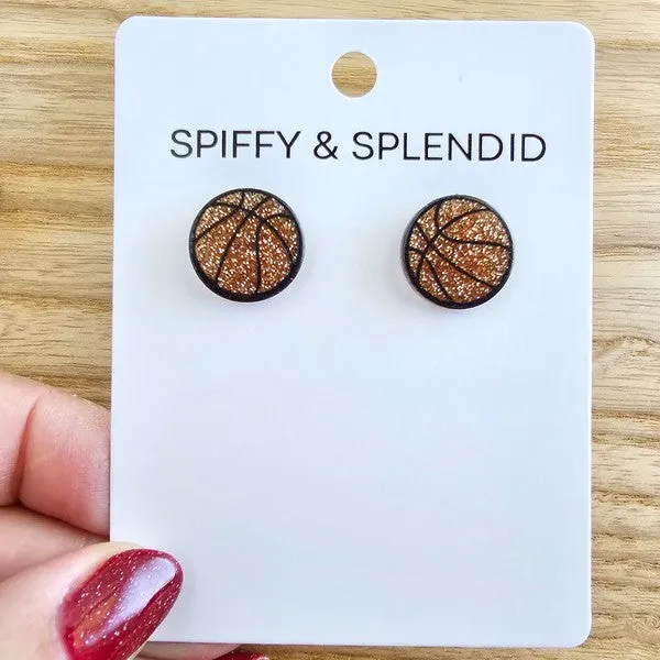 Glitter Basketball Stud Earrings