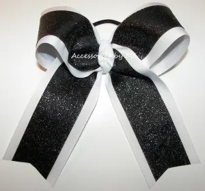 Glitter Black White Ponytail Bow