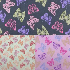 Glitter Butterflies Melange Cotton Jersey Fabric