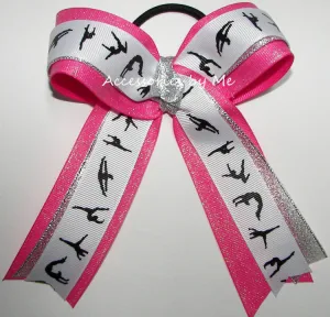 Glitter Gymnastics Hot Pink Silver Ponytail Bow