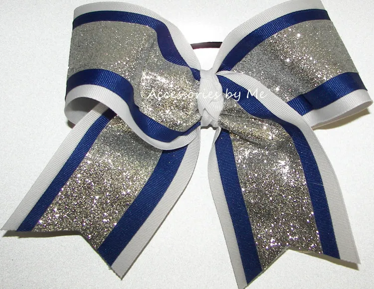 Glitter Silver Royal White Cheer Bow