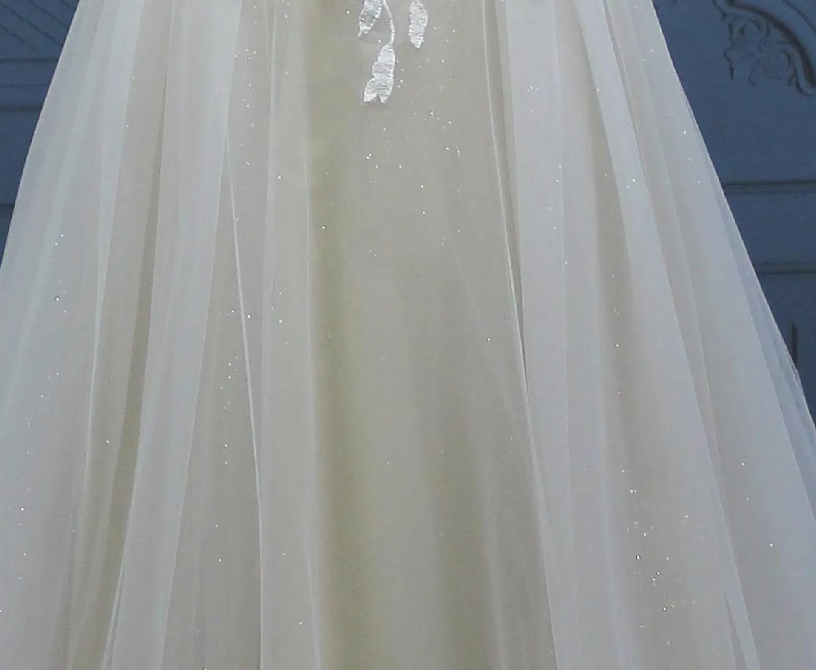 Glitter Tulle A Line Sleeveless Beaded Spaghetti Strap Wedding Gown