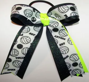 Glitter Volleyball Neon Lime Navy Ponytail Bow