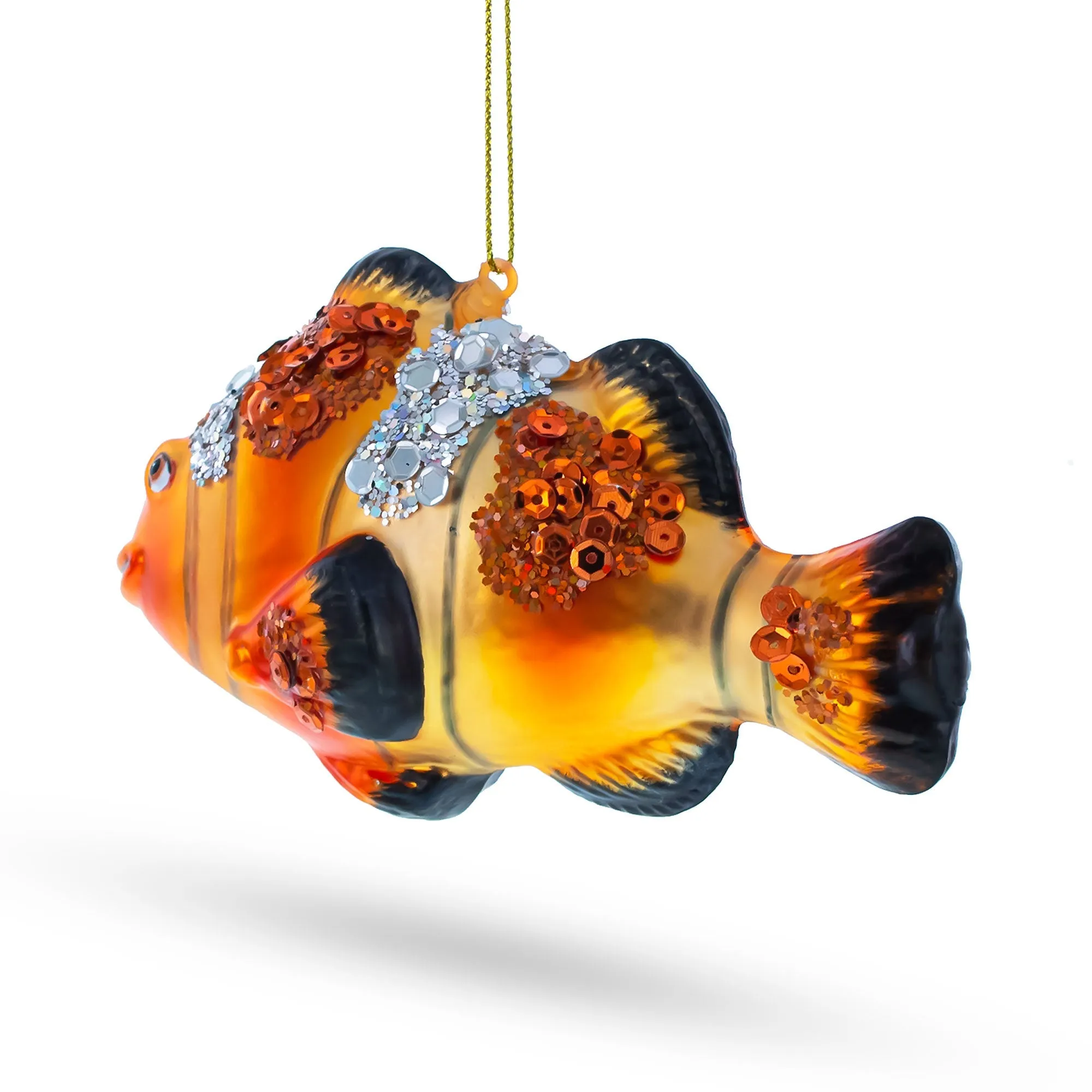 Glittering Nemo: Clownfish In Sparkle - Blown Glass Christmas Ornament