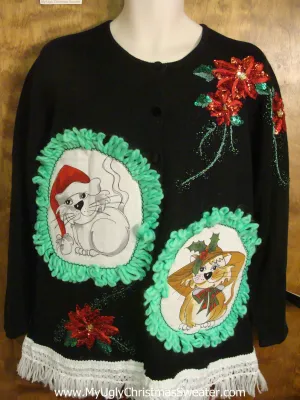 Glittery Poinsettias Cat Christmas Sweater