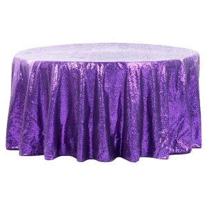 Glitz Sequins 120" Round Tablecloth - Purple