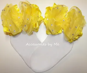 Glitzy Bright Yellow Organza Ruffle Bow Socks